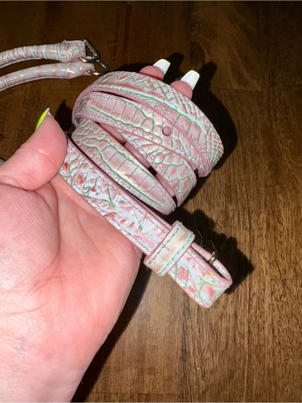 Brahmin Flirty Ombré—Pink/Green Croc-Texture Bag Straps with Gold Hardware